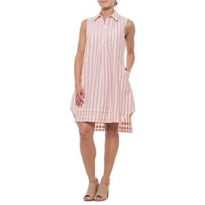 Hope & Harlow Adjustable Sleeve Coral & White Strip Shirt Dress, Classic Comfy,